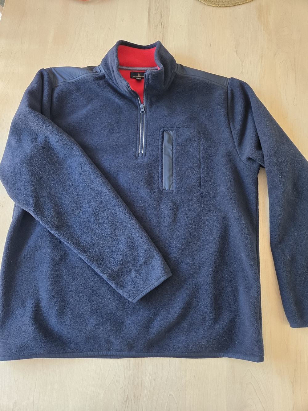 Brooks Brothers Navy Quarter-Zip Fleece with Red Inner Collar - Picture 4 of 8